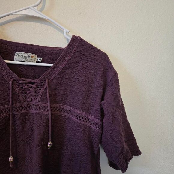 Women's Hand Made Knit Flowy Indie Hippie Fairy Style Corset Tie Up Blouse - Picture 4 of 6